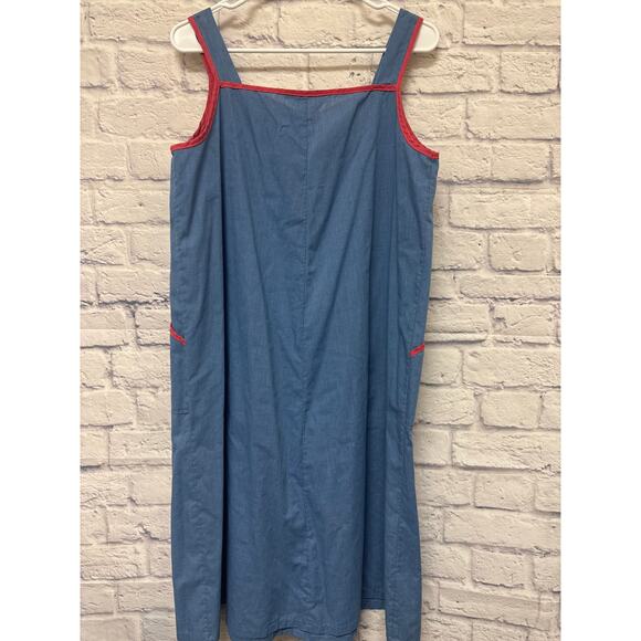 Sears At Home Wear Vintage Blue & Red House Dress Pockets SZ M/L (PTP 21") - Picture 4 of 4